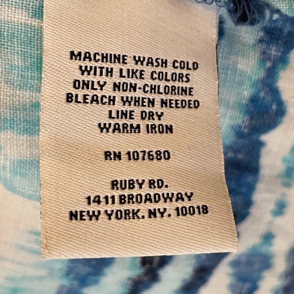 Ruby Rd. Watercolor Blue Tie Dye Linen Tunic Large 3/4 Length Sleeves Tie Front - Picture 10 of 10